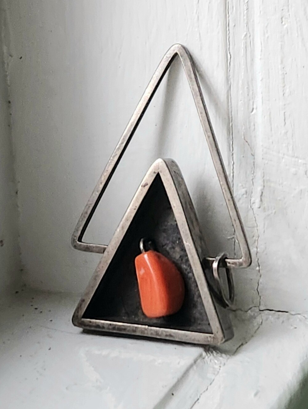 SIGNED IRENA BRYNER STERLING SILVER MID CENTURY MODERN CORAL PENDANT - Picture 7 of 13